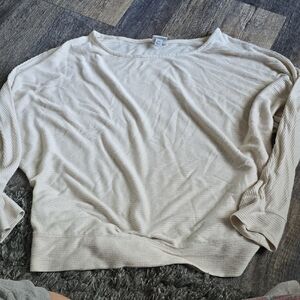 Cream Ribbed Long Sleeve Top